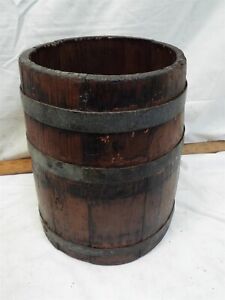 Signed Double Sided Primitive Wood Mill Grain Dry Measure Farm Banded Bucket