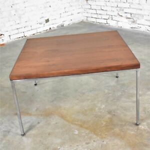 Mid Century Modern Chrome Walnut End Or Coffee Table After Florence Knoll