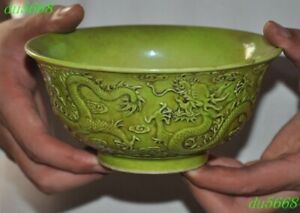 6 2 China Green Porcelain Wealth Dragon Loong Dynasty Palace Tea Cup Bowl Bowls