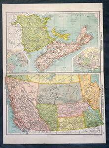 1890 John Bartholomew Large Antique Map Canada Manitoba Western Provinces Nfl