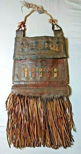 Antique Berber 18th Century Islamic Tribal Handmade Leather Tribal Bag Pouch