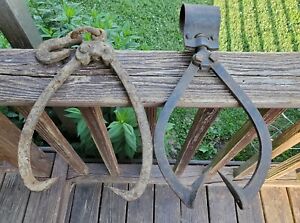 Vtg Swivel Log Wood Skidding Ice Carrier Lifting Tongs Old Country Farm Tools
