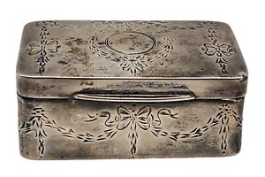 Antique English Sterling Silver Etched Snuff Box No Monogram