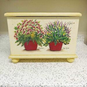 Large Herb Design Table Top Chest Box Country Boho Flowers Hand Painted Box