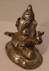 Antique Asian Hindu God Ganesh Sterling Silver Figurine 2 1 8 Signed 3 D Nice 