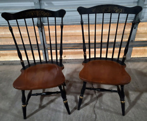 Pair Of Hitchcock Black Harvest Stenciled Windsor Fan Maple Chairs Gold Accents