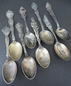 Montana Lot 8 Vintage Sterling Souvenir Spoons 925 Silver Collection Yellowstone