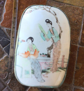 Vintage Antique Chinese Shard Box 7 1 2 Two Women