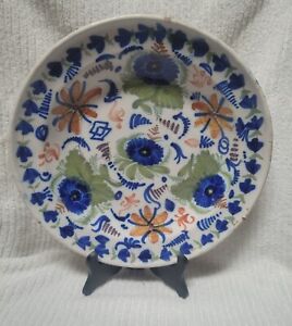 Antique 1700 S Rare Spanish Delft Charger Plate 12 Floral Colorful Blue White
