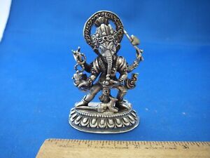Fine Vintage Indian Silver Hindu Ritual Standing Ganesh Idol Great Detail