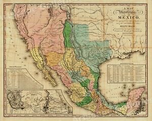 1840s United States Of Mexico Vintage Style Southest Wall Map 24x30