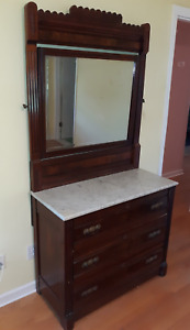 Antique Victorian Walnut Marble Top Dresser With Mirror Eastlake