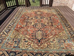 Heriz Serapi Antique Hand Knotted Rug Size 9 2 By 12 5