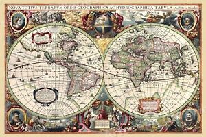 1630 Historic Old World Illlustrated Vintage Map 16x24