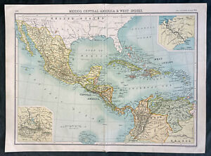 1890 John Bartholomew Large Antique Map North America Gulf Of Mexico Caribbean