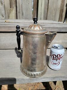 Antique Primitive Farmhouse Reed Tin Coffee Pot Hinged Lid Tinware