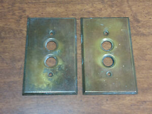 Vintage Antique Solid Brass Push Button Switch Plate Cover Lot Of 2