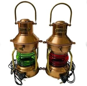 Maritime Vintage Copper Ship Lamp Red Green Electric Nautical Lantern For Decor