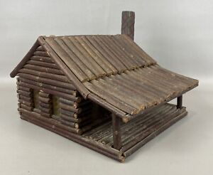 Antique Primitive Folk Art Handmade Log Cabin Doll House