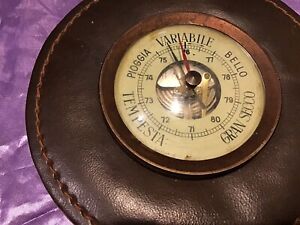 Antique Rare French Hanging Barometer Diameter 19th Century Brass And Leather