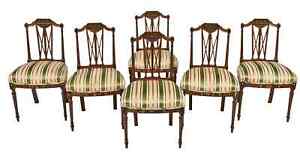 Antique Chairs Dining Silk Set Of Six Edwardian Paint Decorated Early 1900s