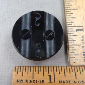 Screws In Plank Antique Black Glass Button 1800s Intaglio Design Large