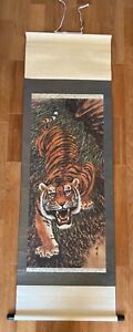 China 1960s Hanging Scroll Painting Of Tiger 174 53cm