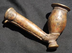 Rare Genuine Antique Bronze Brass Smoking Pipe Pendant Artifact Ancient