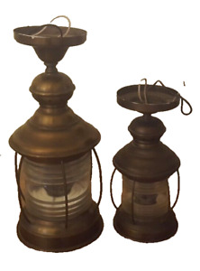 Vintage Metrolite Copper Lanterns Maritime Nautical Ship Porch Flush Mount Set