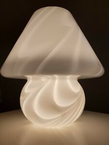 Vintage White Murano Swirl Mushroom Lamp Italy 1970s