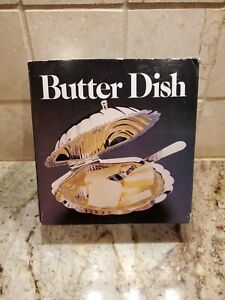 Leonard Silverplated Clam Shell Butter Dish W Glass Insert Knife Box Vintage