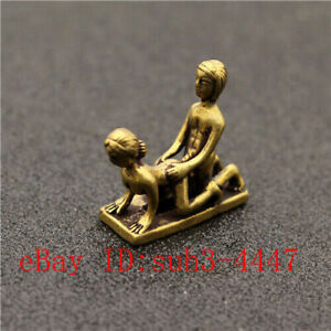 Chinese Hand Engraving Copper Brass Sexual Posture Small Statue Ornament A01