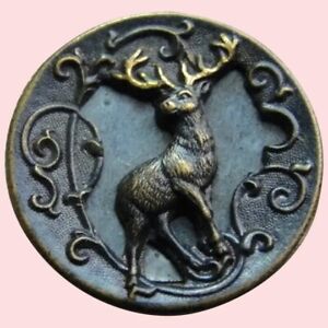 Antique Figural Metal Victorian Button Of A Stag Highly Detailed