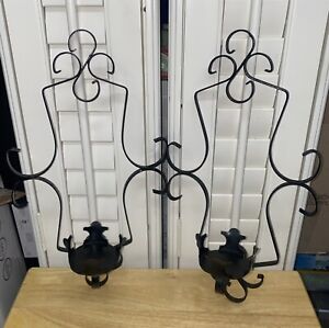 Vintage Pair Hand Crafted Metal Iron Wall Sconce Candle Holders Rustic Gothic