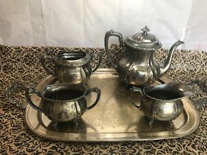  Antique Pairpoint Mfg Co Quadruple Plate 348 Tea Set Sheridan Silverplate Tray