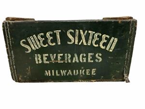 Antique Primitive Sweet Sixteen Beverages Old Green Paint Soda Wood Crate Box