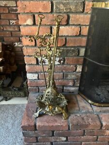Antique Louis Xv Style Bronze Fireplace Set And Accessories