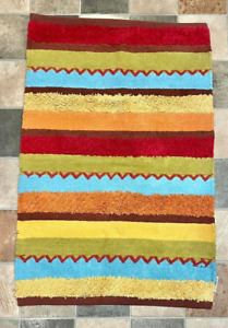 Pier One Striped Tribal Pattern Throw Rug 2 X 3 Ft Orange Red Turquoise Gold