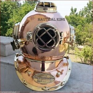 Antique Copper Solid Brass Full Size Divers Diving Helmet Scuba Us Navy Mark V