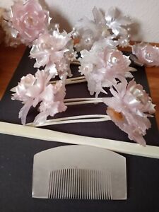 Japanese Wedding Kanzashi Set Pink Flower Hair Ornament Kimono