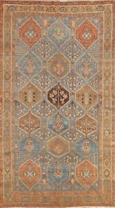 Antique Vegetable Dye Geometric Bakhtiari Area Rug Handmade Oriental Carpet 5x10