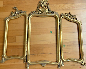 Antique 18th Or 19th C Baroque Rococo Trifold Triptych Vtg Giltwood Mirror Frame