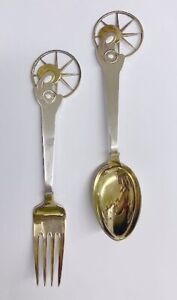 A Michelsen Sterling Silver Gold Wash Enamel Madonna And Child Spoon Fork 1942