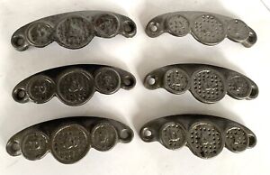 Lot B Set 6 Old Cast Iron Silver Color D F Drawer Bin Cup Pulls Handles 4 
