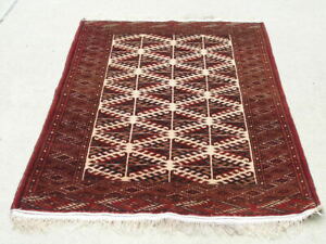 Well Drawn Antique Turkomen Yomut Oriental Rug Carpet Dyrnak Guls 42x66 Allwool