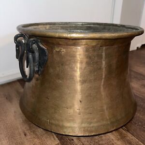 Antique Copper Cauldron With Wrought Iron Handles Large 15 X 11 Weighs 9lbs