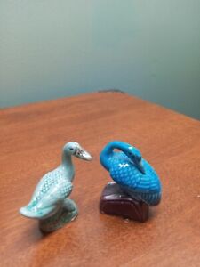 Vintage Pair Chinese Export Majolica Geese Duck Turquoise Green Figurine 2 1 2 