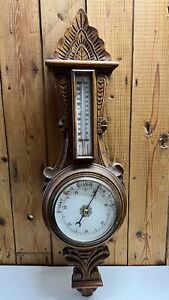 Antique Wooden Carved French Barometer Thermometer Fahrenheit Centigrade 24 