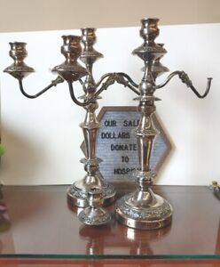 Vintage Pair Of American Goldfeder Silver Candelabras Silverplate 3 To 1 Read