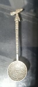 Vintage Mexico Sterling Silver Souvenir Spoon With Aztec Sun 4 3 4